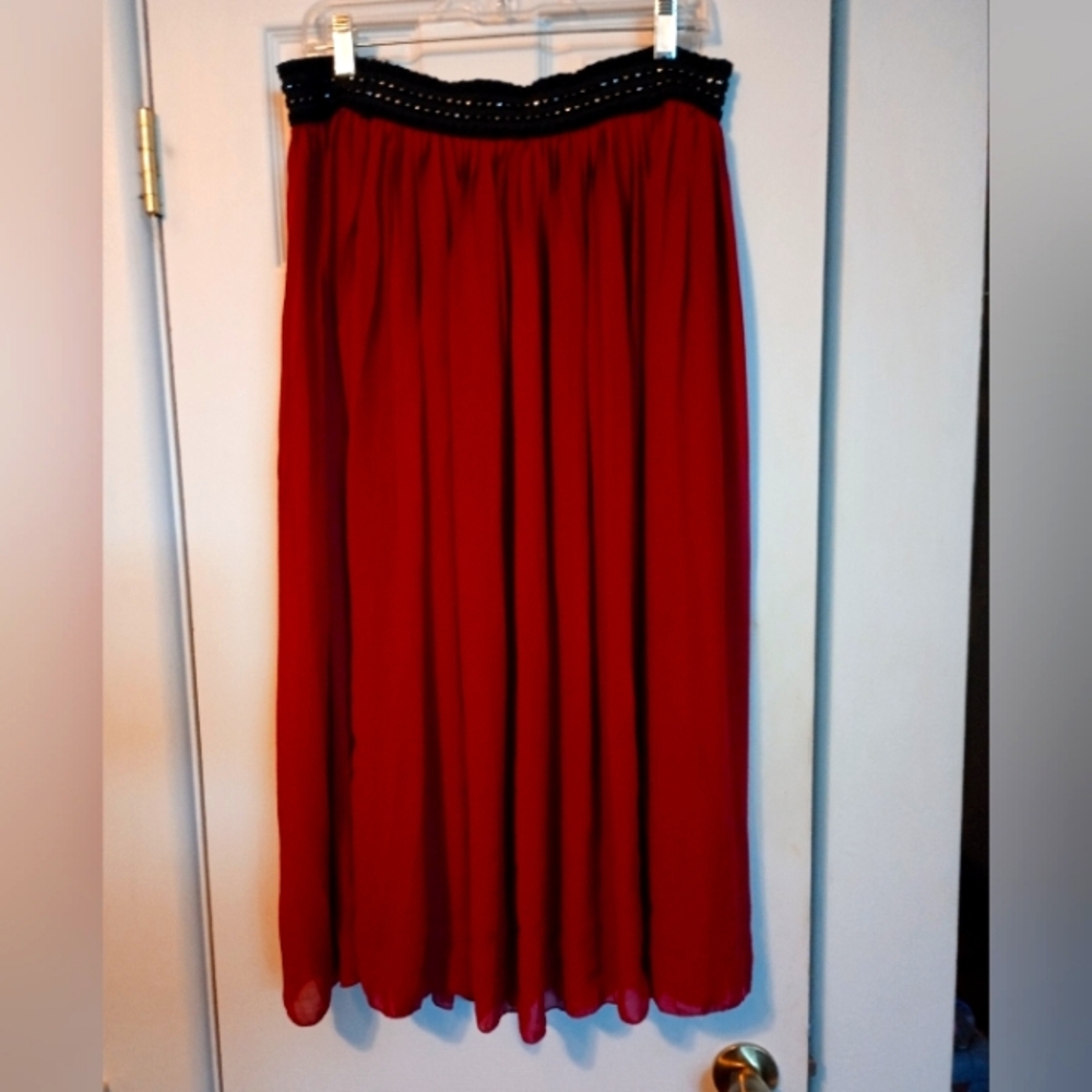 Maroon broomstick skirt with beaded waist size Large
